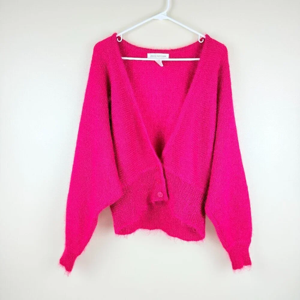 NWOT Jones New York Mohair Blend Fuzzy Knit Sweater Size L Dolman Batwing Sleeve